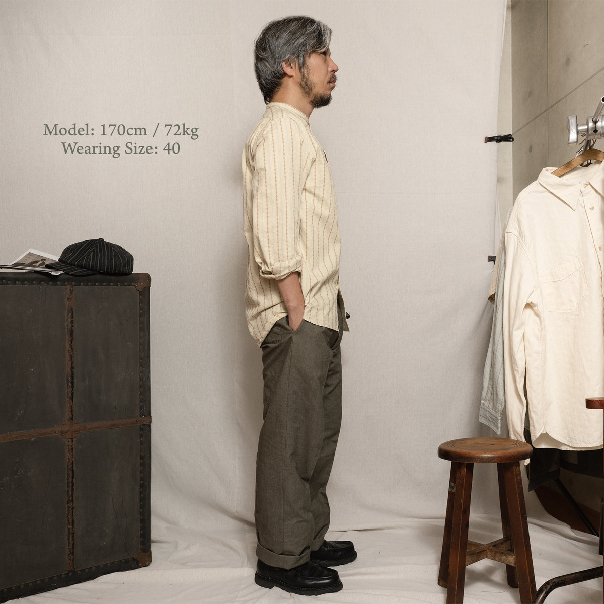 S1001 Stand-up Collar Shirt スタンドカラーシャツ (ベージュ)