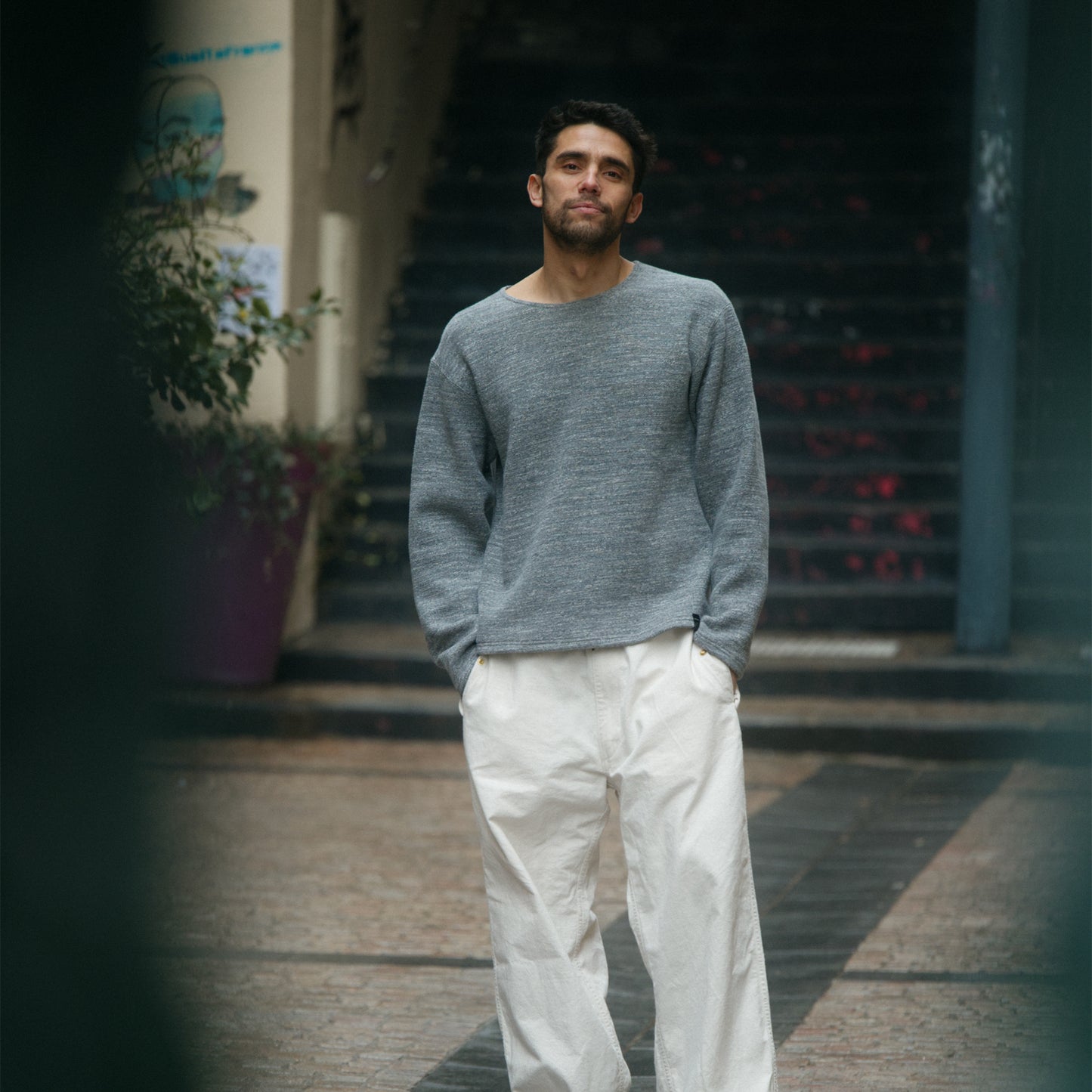 C1003 Ribbed Sweatshirt リブスウェットシャツ (グレー)