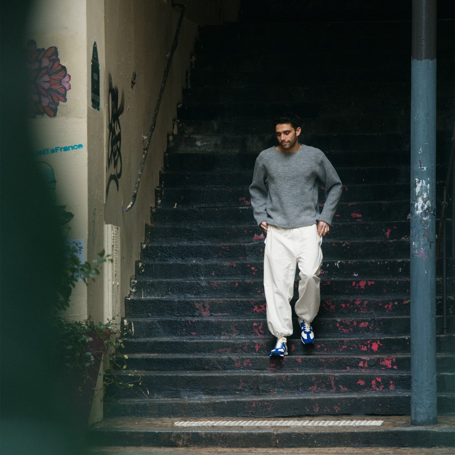 C1003 Ribbed Sweatshirt リブスウェットシャツ (グレー)