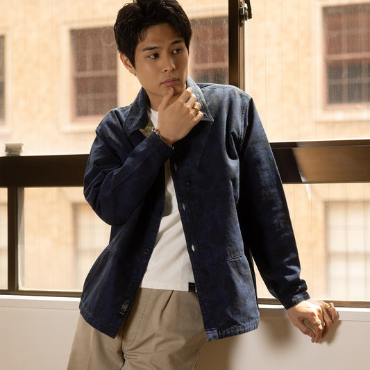 J1020 Indigo Hunter Camo Jacket in Indigo, styled look