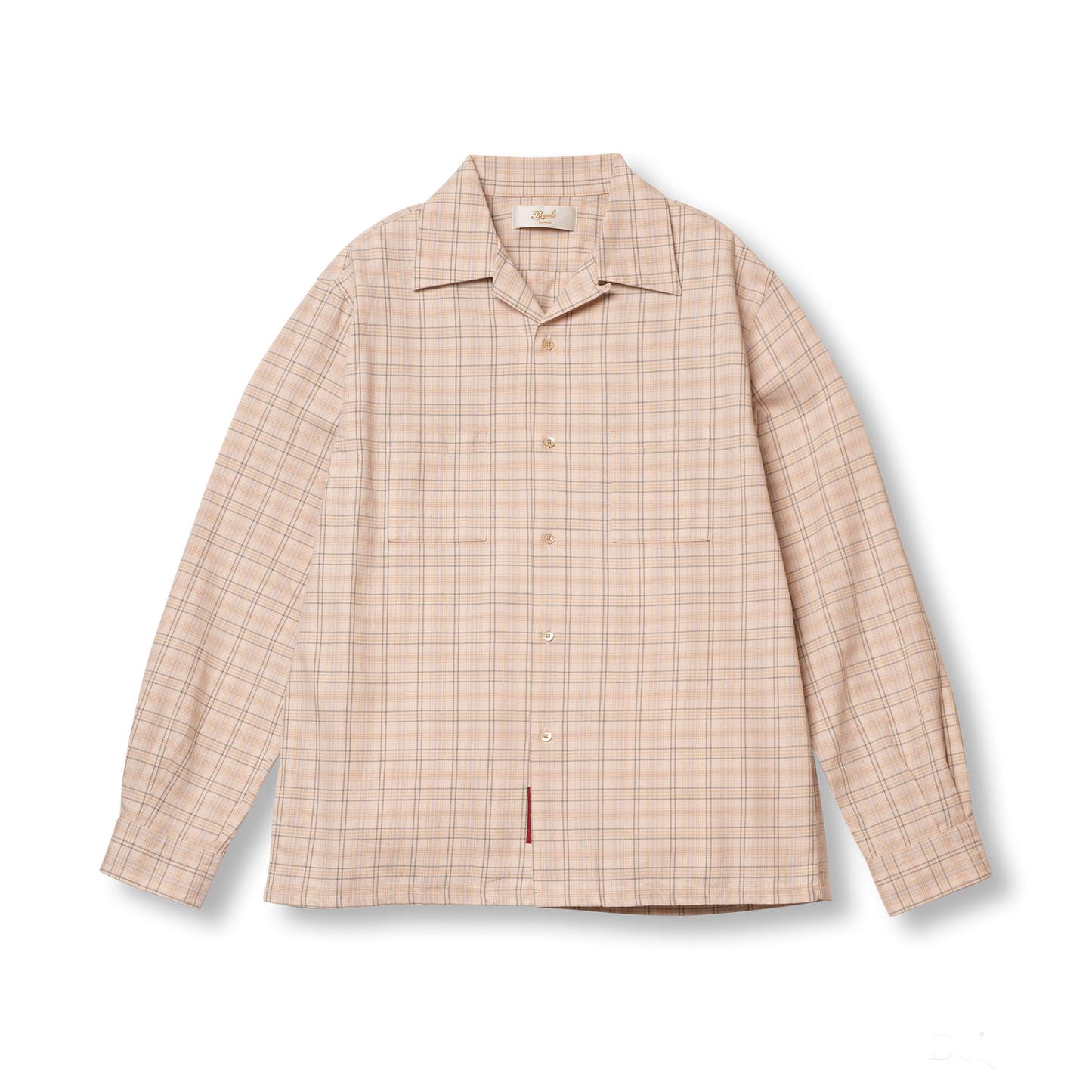 S1007 Checked Open-Collar Shirt (Beige) チェックオープンカラーシャツ(ベージュ)
