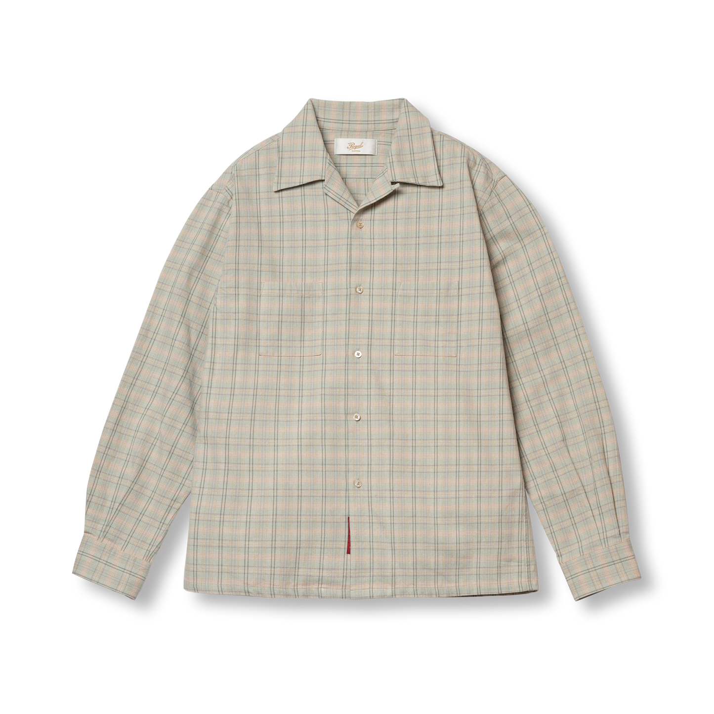 S1007 Checked Open-Collar Shirt (Green) チェックオープンカラーシャツ(グリーン)