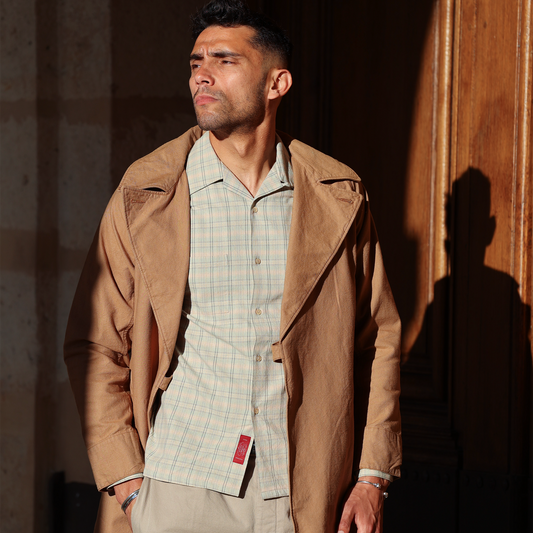 S1007 Checked Open-Collar Shirt (Green) チェックオープンカラーシャツ(グリーン)