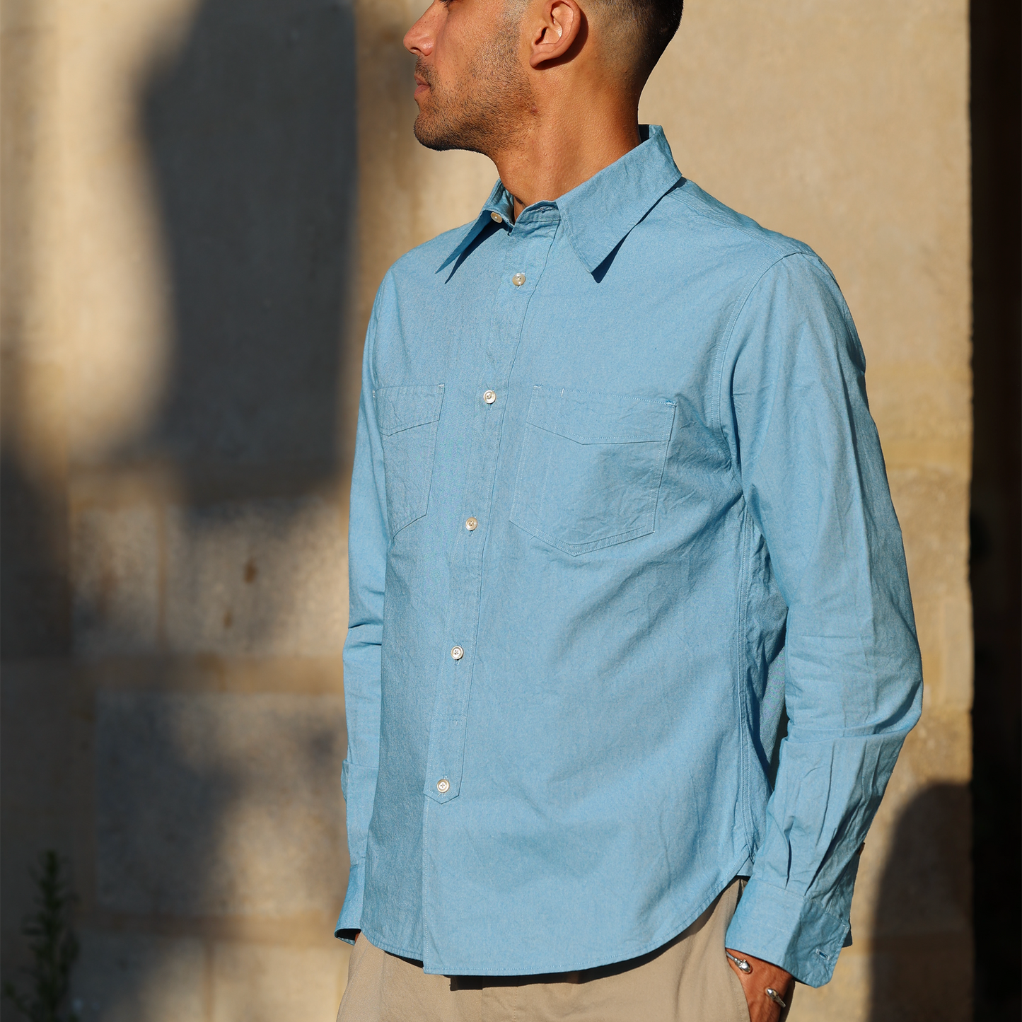 S1009 Suvin Chambray Shirt (Blue) スビンシャンブレーシャツ(ブルー)