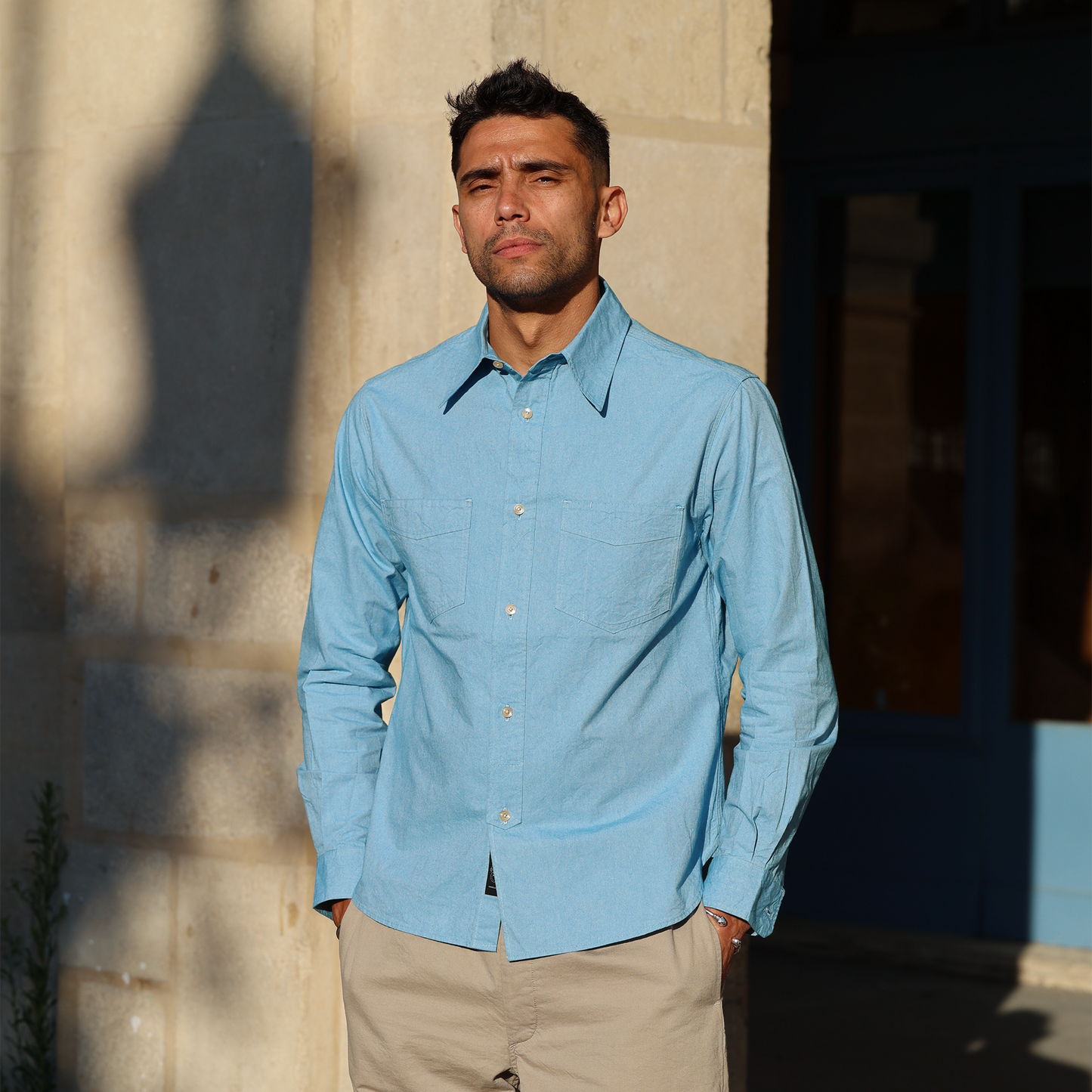 S1009 Suvin Chambray Shirt (Blue) スビンシャンブレーシャツ(ブルー)