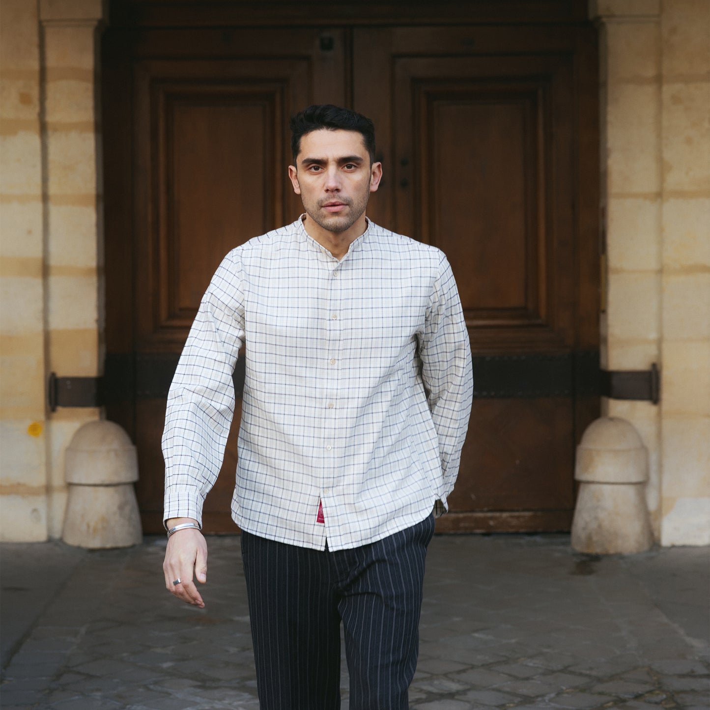 S1018 Stand-up Collar Shirt (Beige) スタンドアップカラーシャツ (ベージュ)