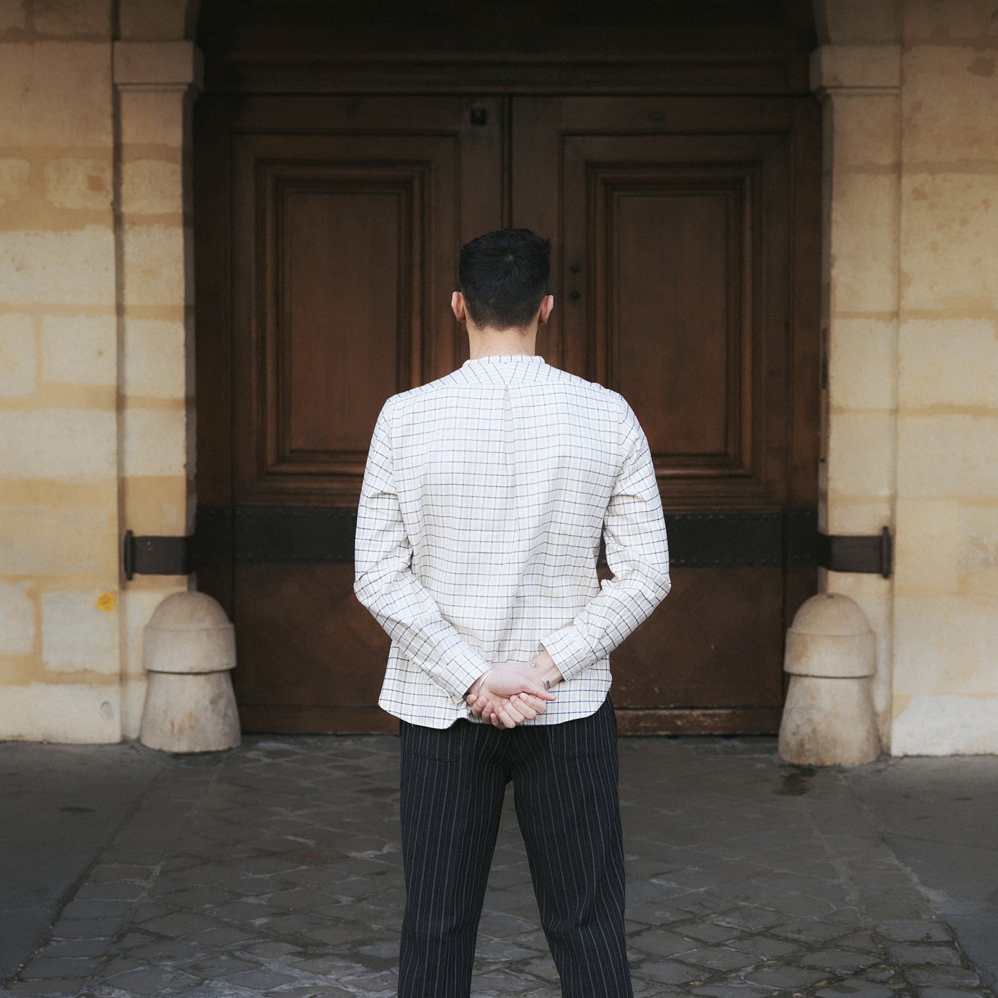 S1018 Stand-up Collar Shirt (Beige) スタンドアップカラーシャツ (ベージュ)