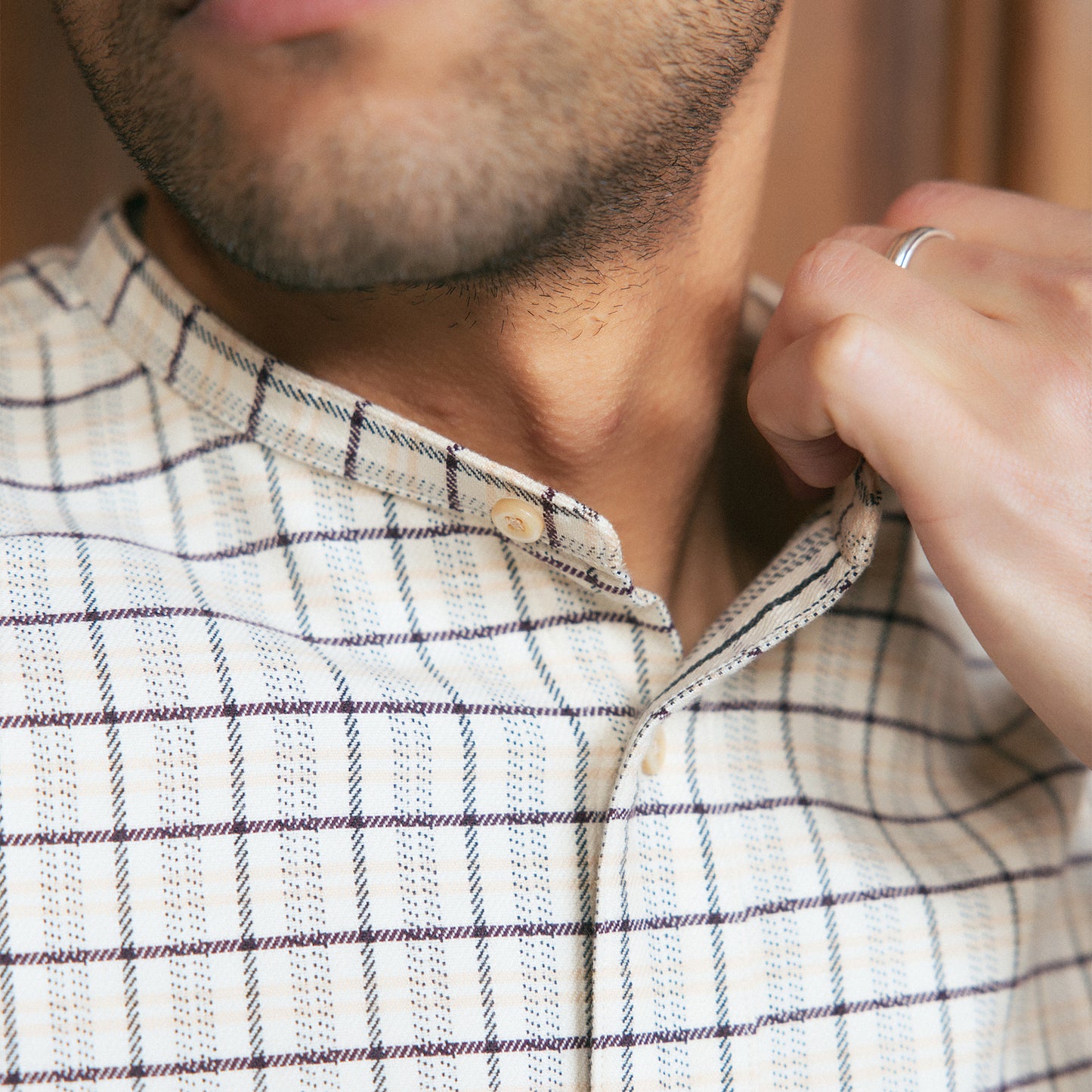 S1018 Stand-up Collar Shirt (Beige) スタンドアップカラーシャツ (ベージュ)