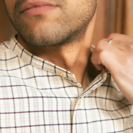 S1018 Stand-up Collar Shirt (Beige)