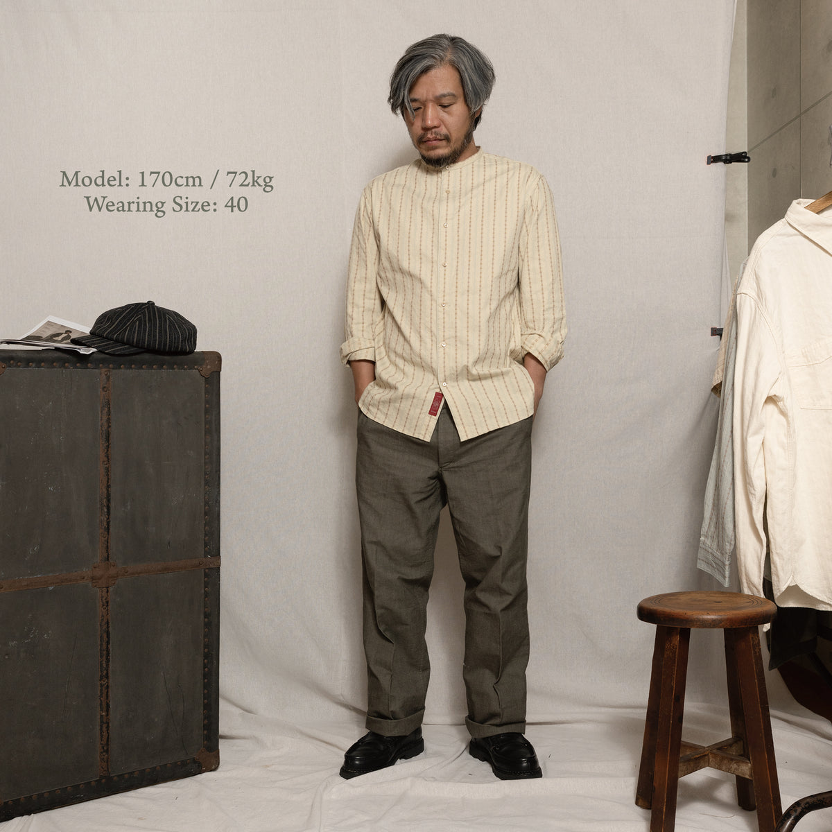 S1001 Stand-up Collar Shirt  スタンドカラーシャツ (ベージュ)