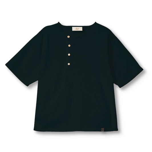 C1004 Short Sleeve Henley Sweatshirt (Black)　ヘンリースウェット (ブラック)