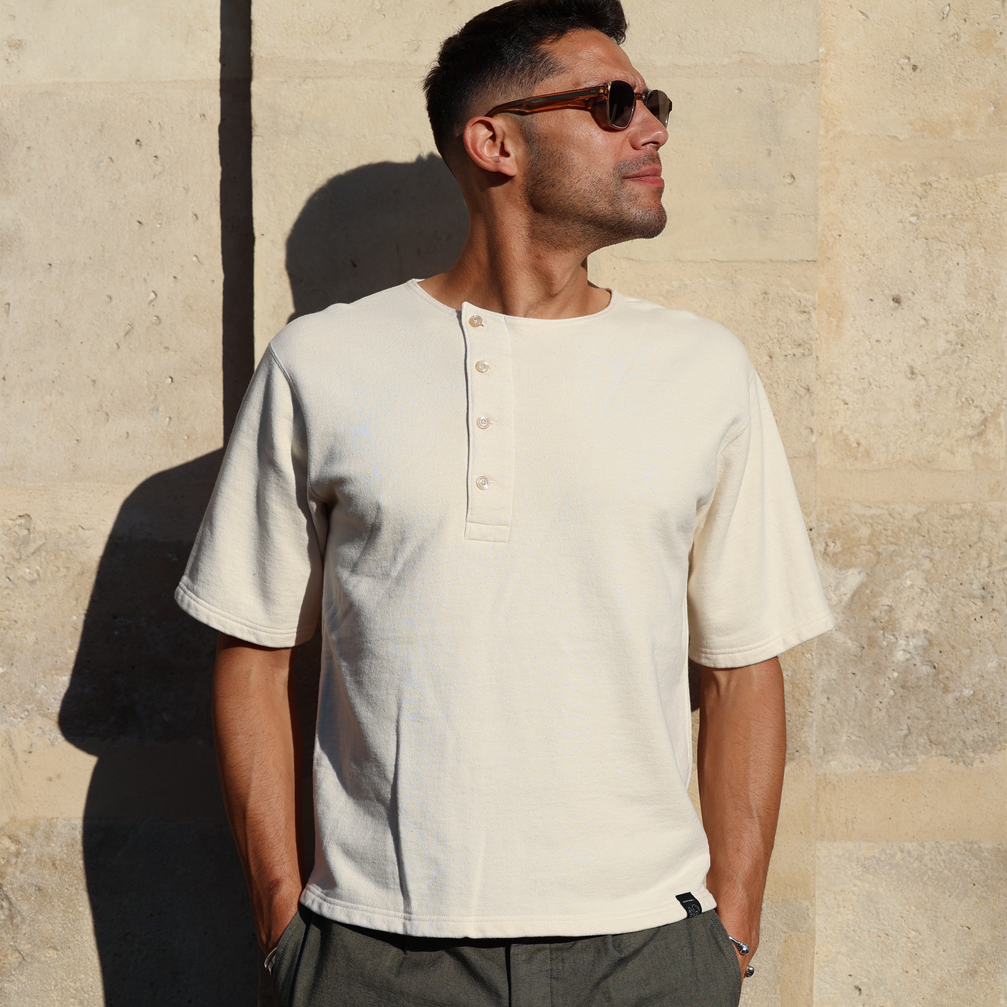 C1004 Short Sleeve Henley Sweatshirt　ショートスリーブヘンリースウェットシャツ