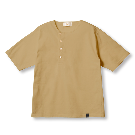 C1016 Stiff Cotton Henley T-shirt (Brown) ヘンリーTシャツ (ブラウン)