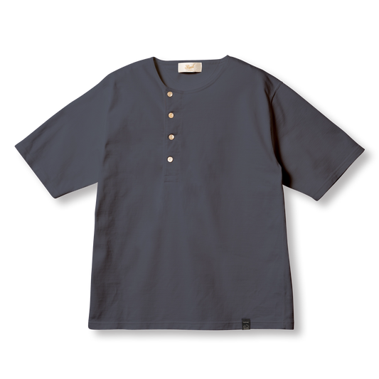 C1016 Stiff Cotton Henley T-shirt (Black) ヘンリーTシャツ (ブラック)