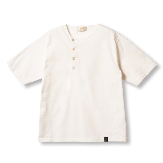 C1016 Stiff Cotton Henley T-shirt (White) ヘンリーTシャツ (ホワイト)