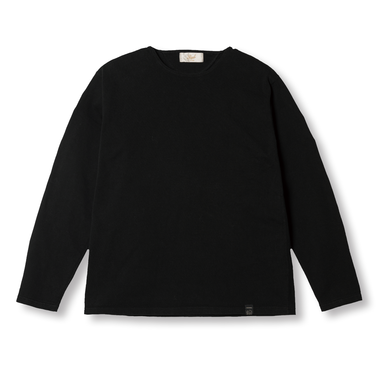 PREQUEL C1018 Stiff Cotton Long Sleeve T-shirt (Black), front view.