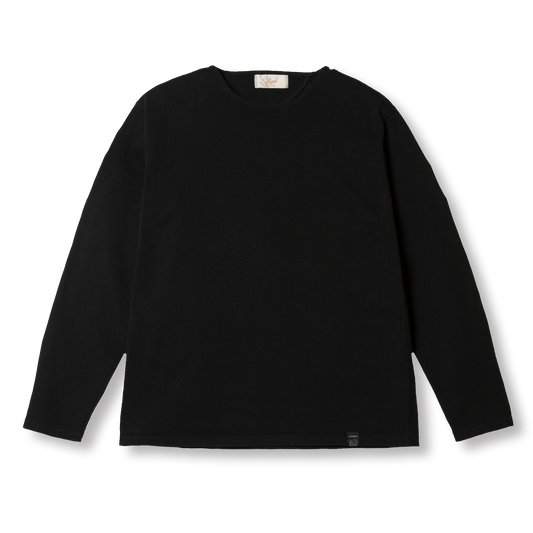 PREQUEL C1018 Stiff Cotton Long Sleeve T-shirt (Black), front view.