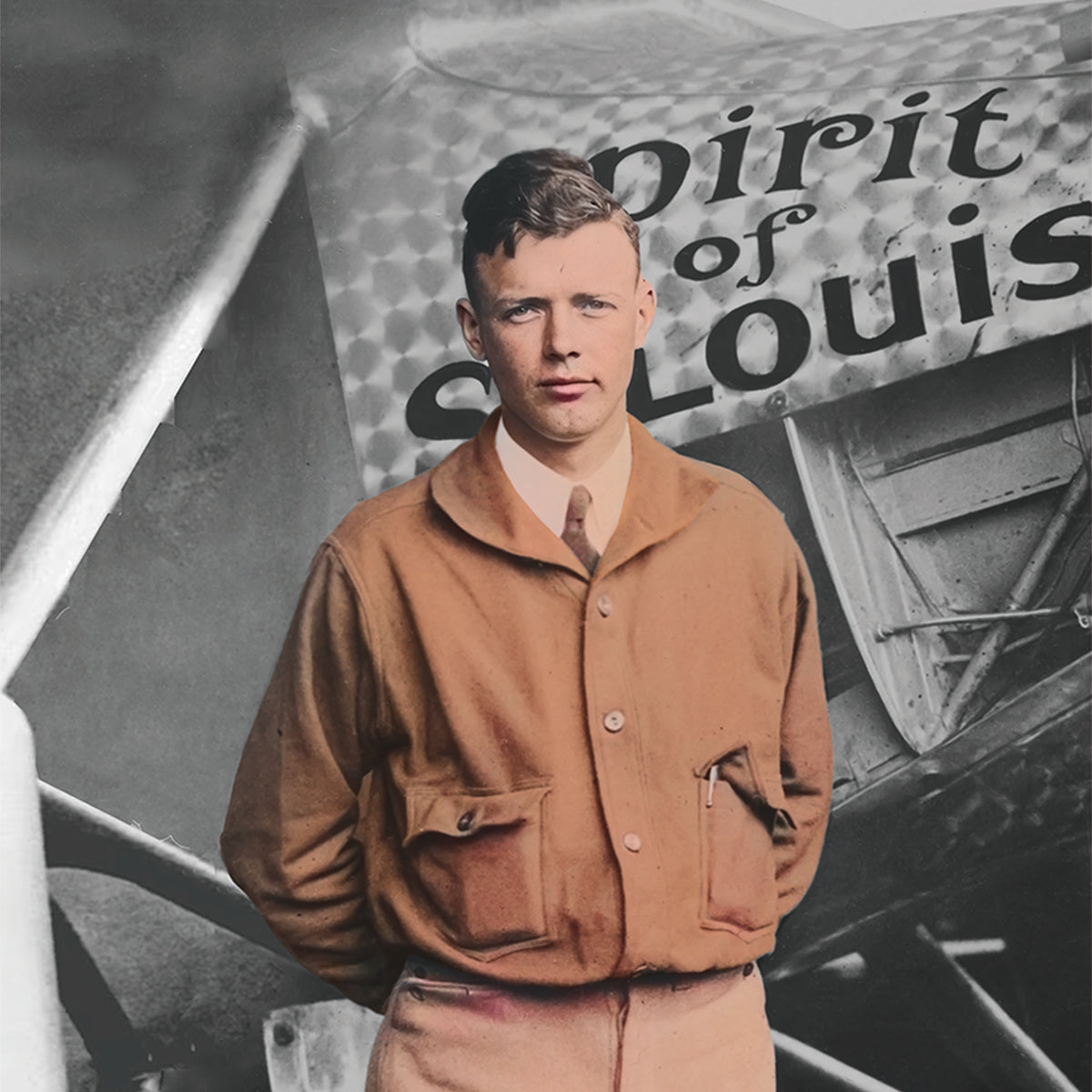 Historical reference image: Charles Lindbergh with the Spirit of St. Louis