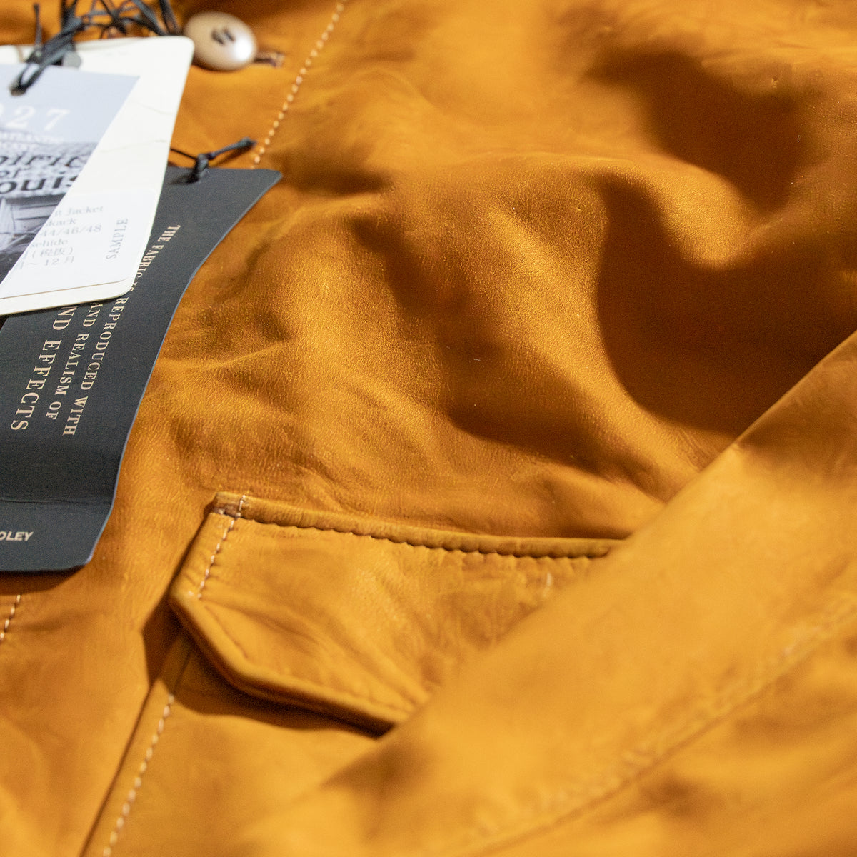 J1015A Spirit of Flight Jacket in Camel, leather and pocket detail