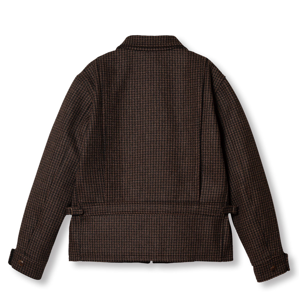 PREQUEL J1016 30s Sports Jacket in brown houndstooth wool, back view with side adjusters.