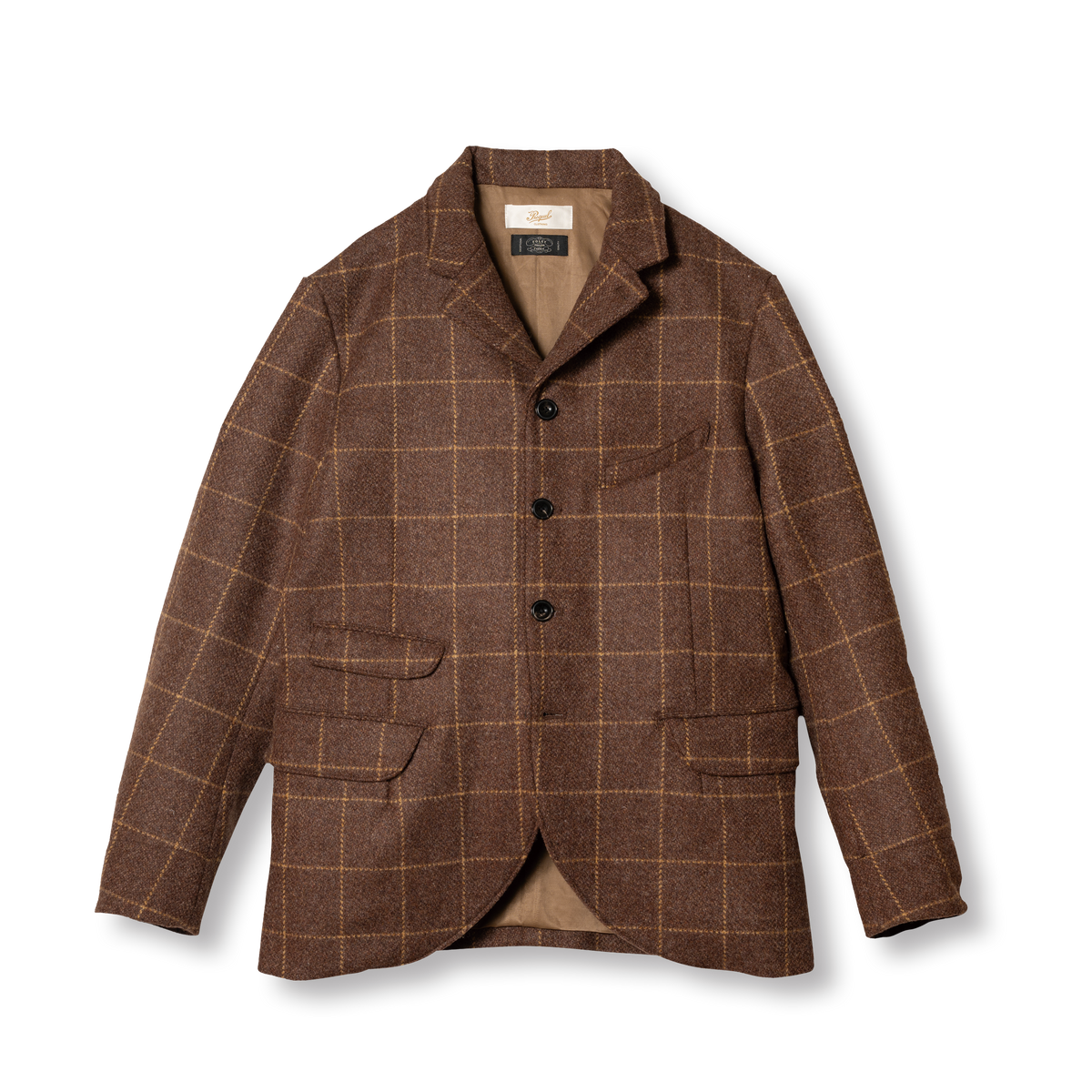 PREQUEL J1018 British Wool Jacket in brown windowpane check, front view.