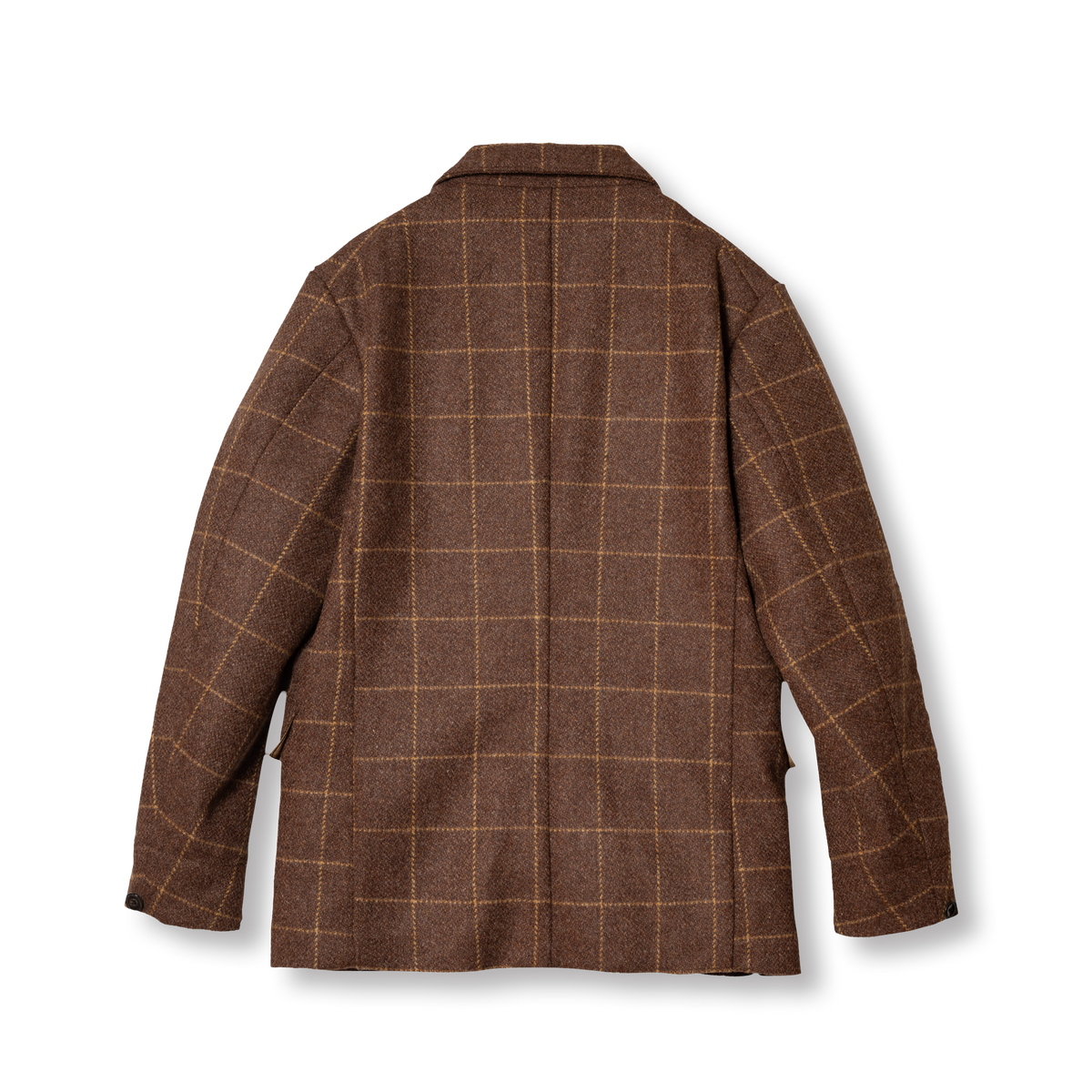 PREQUEL J1018 British Wool Jacket in brown windowpane check, back view.