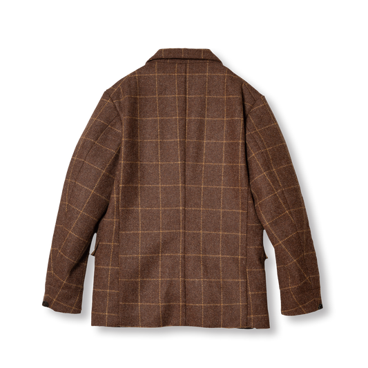 PREQUEL J1018 British Wool Jacket in brown windowpane check, back view.