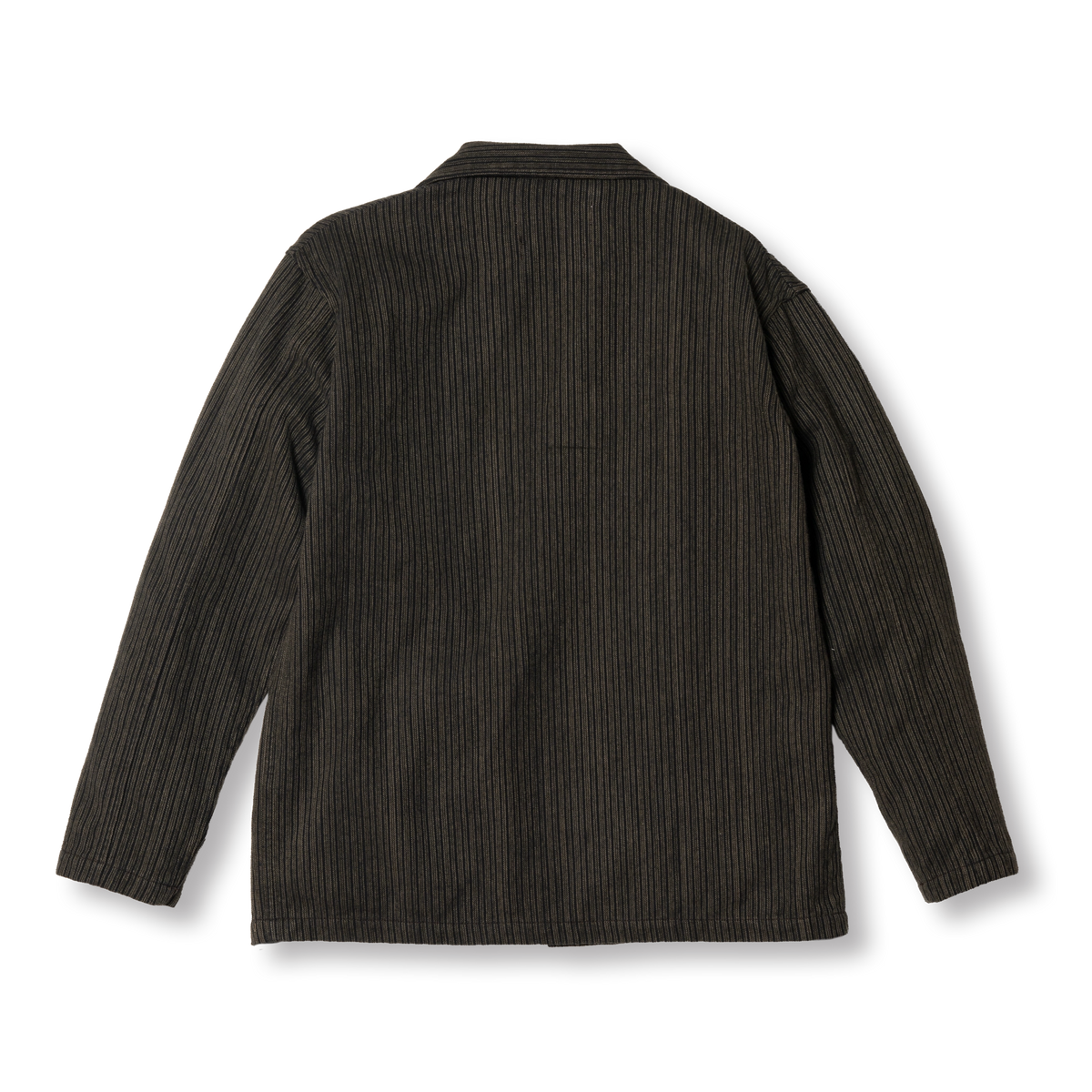 PREQUEL J1019B brown Off-Duty Stripe Jacket, back view showing the striped fabric and relaxed silhouette.