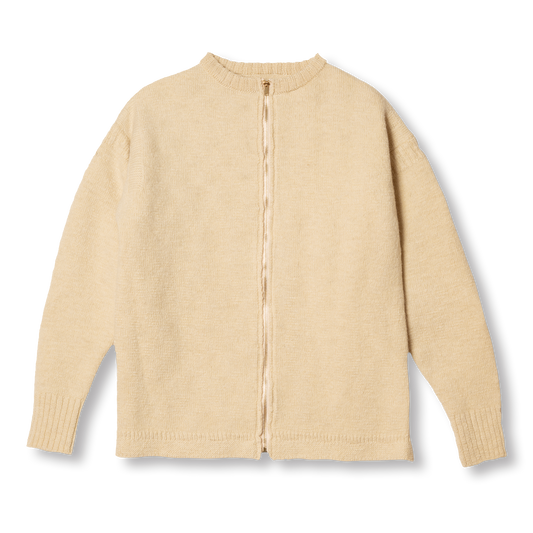 K1002 Zip Fisherman's Sweater in White, front view