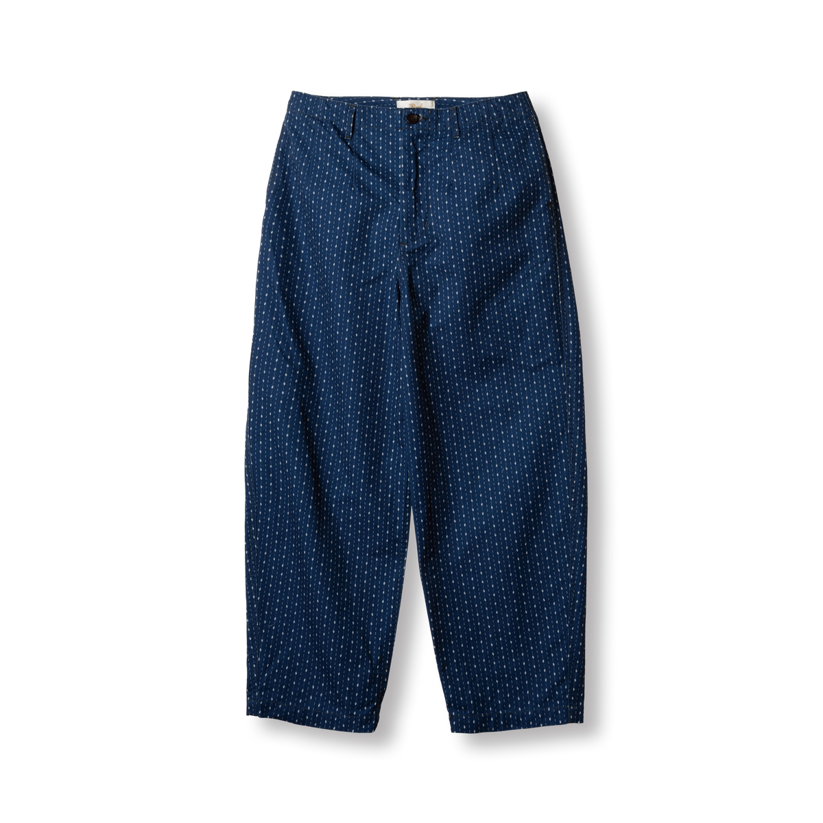 PREQUEL P1006 indigo patterned trousers, front view.