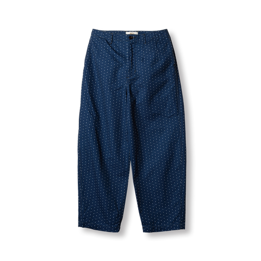 PREQUEL P1006 indigo patterned trousers, front view.