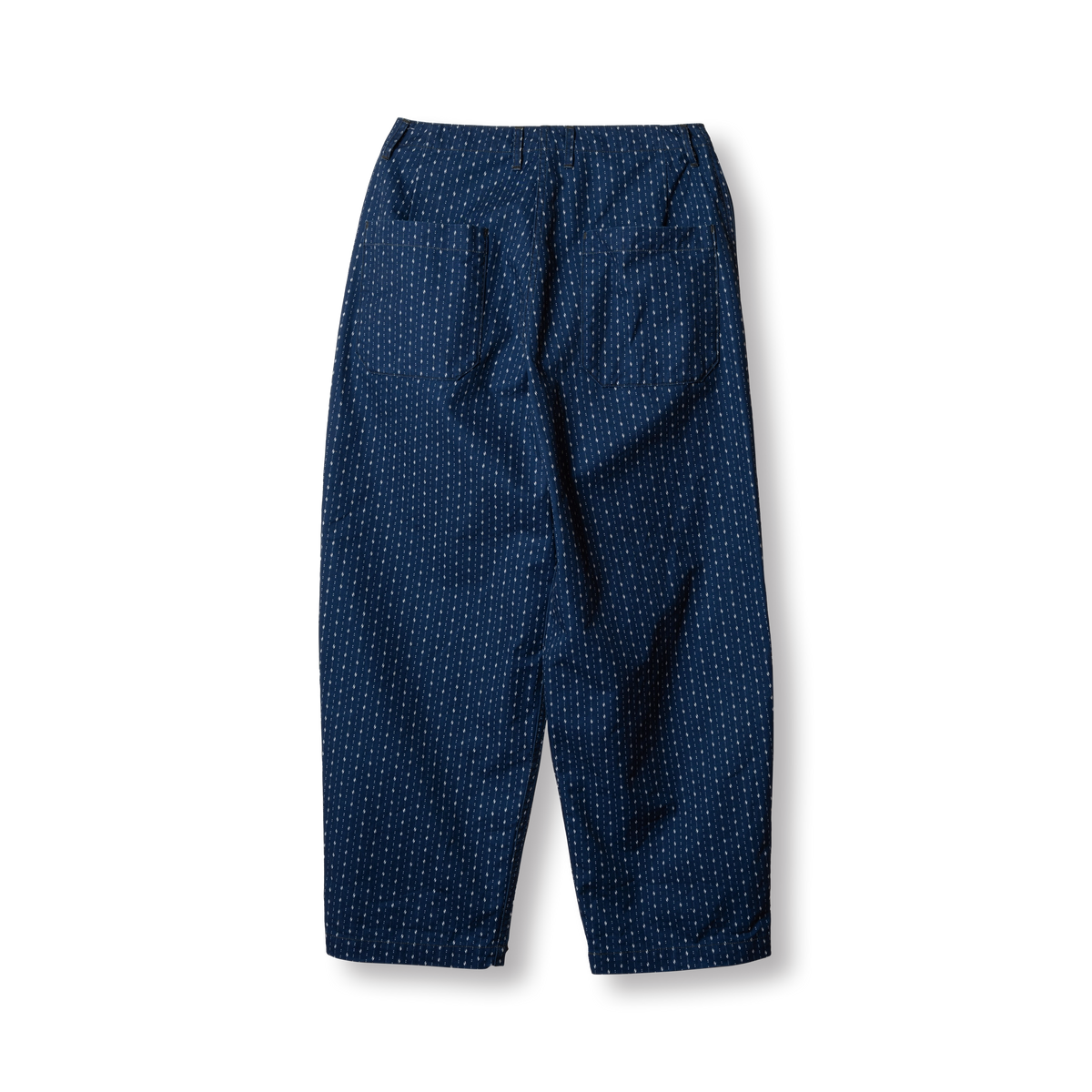 PREQUEL P1006 indigo patterned trousers, back view.