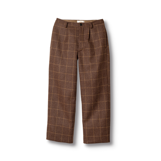 PREQUEL P1007 British Wool Trousers in brown windowpane check, front view.