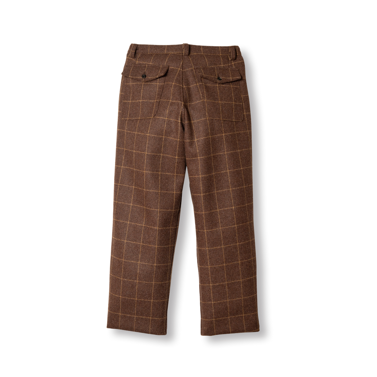 PREQUEL P1007 British Wool Trousers in brown windowpane check, back view.