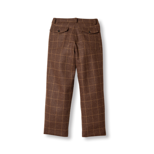 PREQUEL P1007 British Wool Trousers in brown windowpane check, back view.