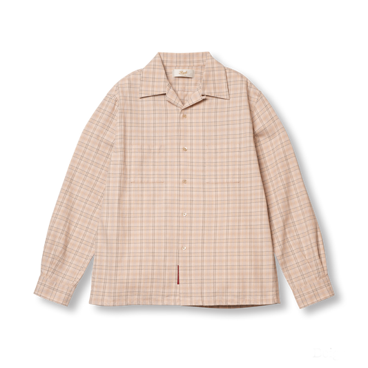 S1007 Checked Open-Collar Shirt (Beige)　チェックオープンカラーシャツ(ベージュ)