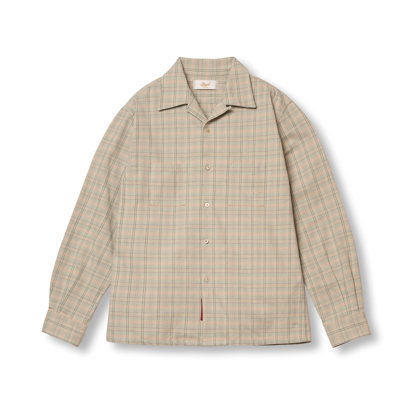 S1007 Checked Open-Collar Shirt (Green)　チェックオープンカラーシャツ(グリーン)