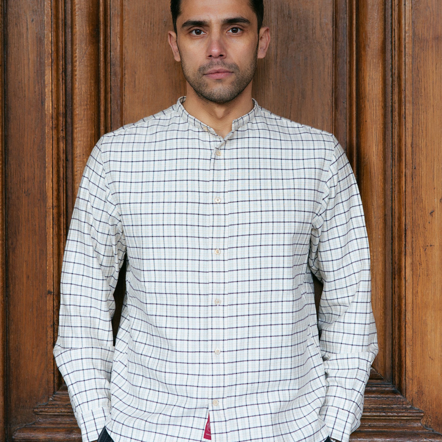 S1018 Stand-up Collar Shirt (Beige) スタンドアップカラーシャツ (ベージュ)