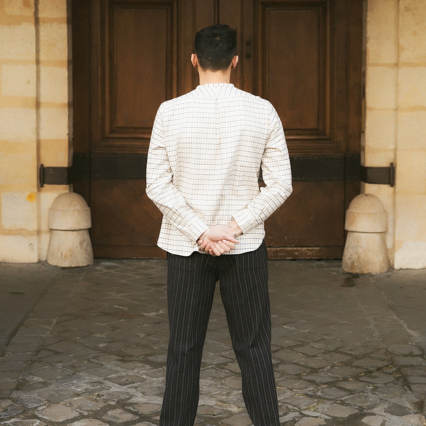 S1018 Stand-up Collar Shirt (Beige) スタンドアップカラーシャツ (ベージュ)