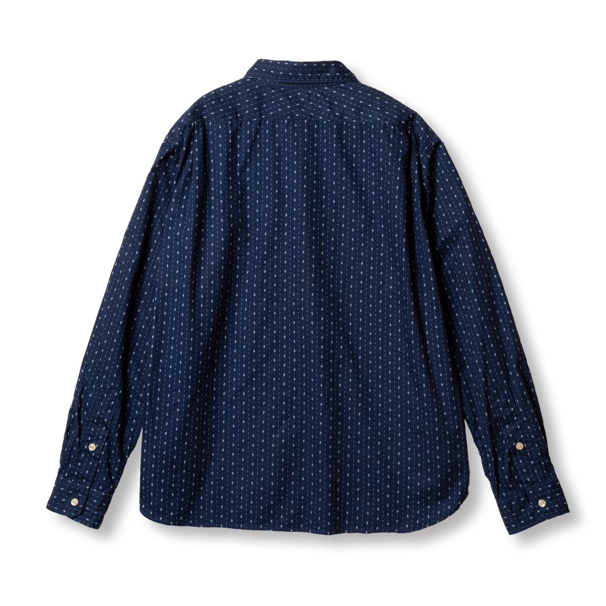 PREQUEL S1026IND Indigo Work Shirt (Indigo), back view showing the yoke and curved hem.
