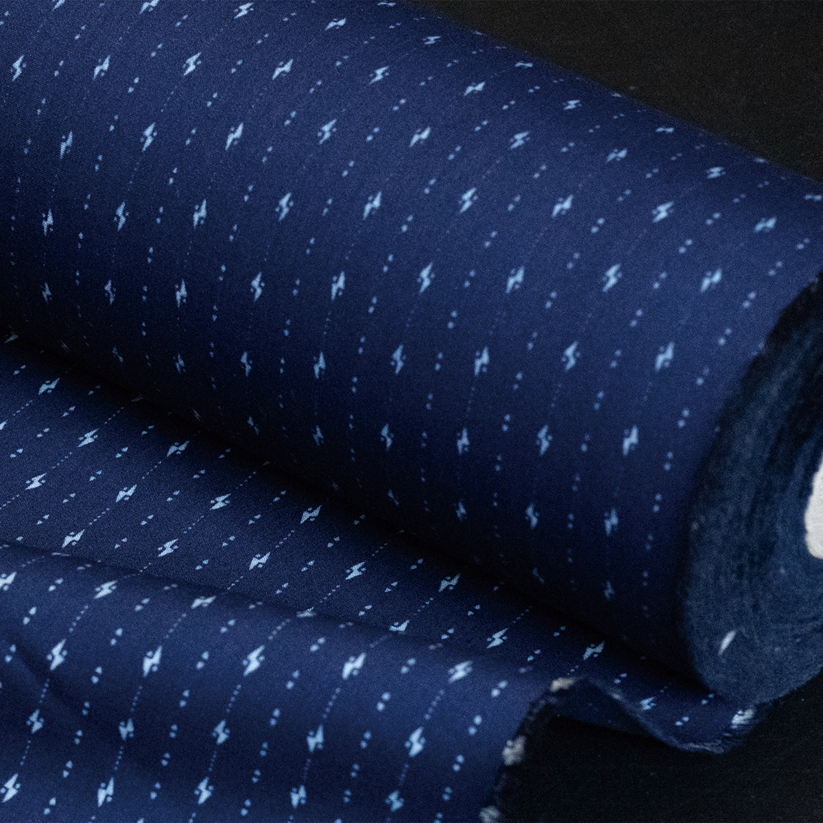 Original indigo cotton fabric for the PREQUEL S1026IND work shirt, showing the discharge-printed white pattern.