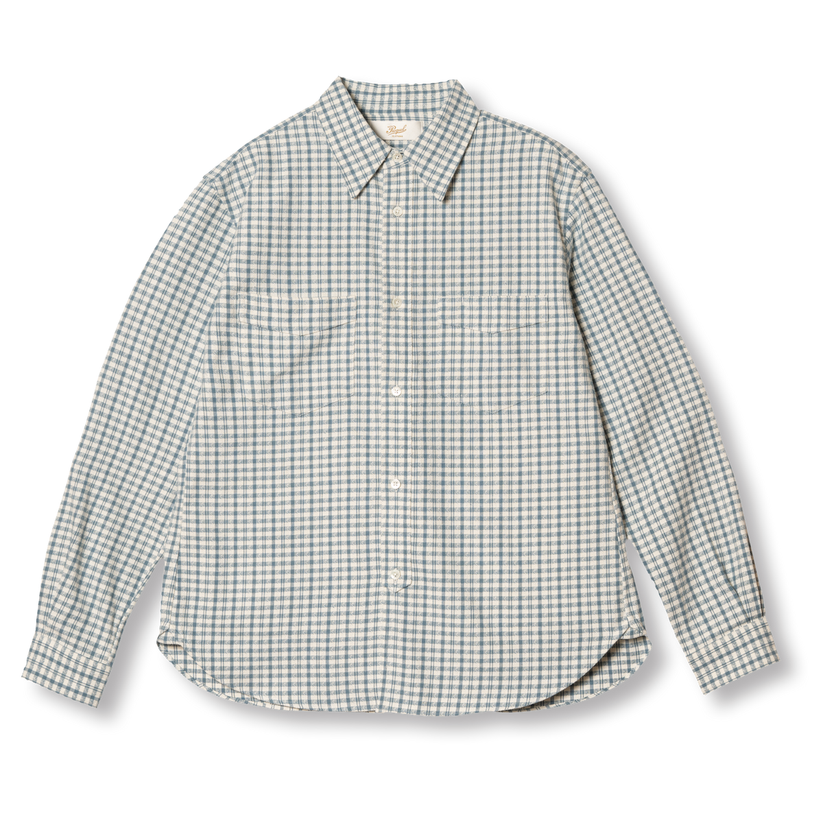 PREQUEL S1030 Check Shirt (Blue), front view showing the woven check pattern and curved hem.