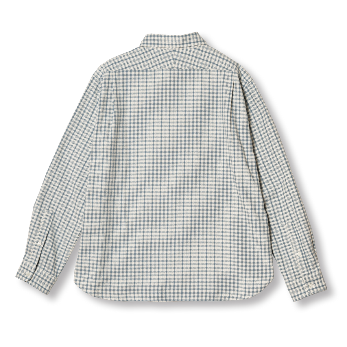 PREQUEL S1030 Check Shirt (Blue), back view showing the yoke and curved hem.
