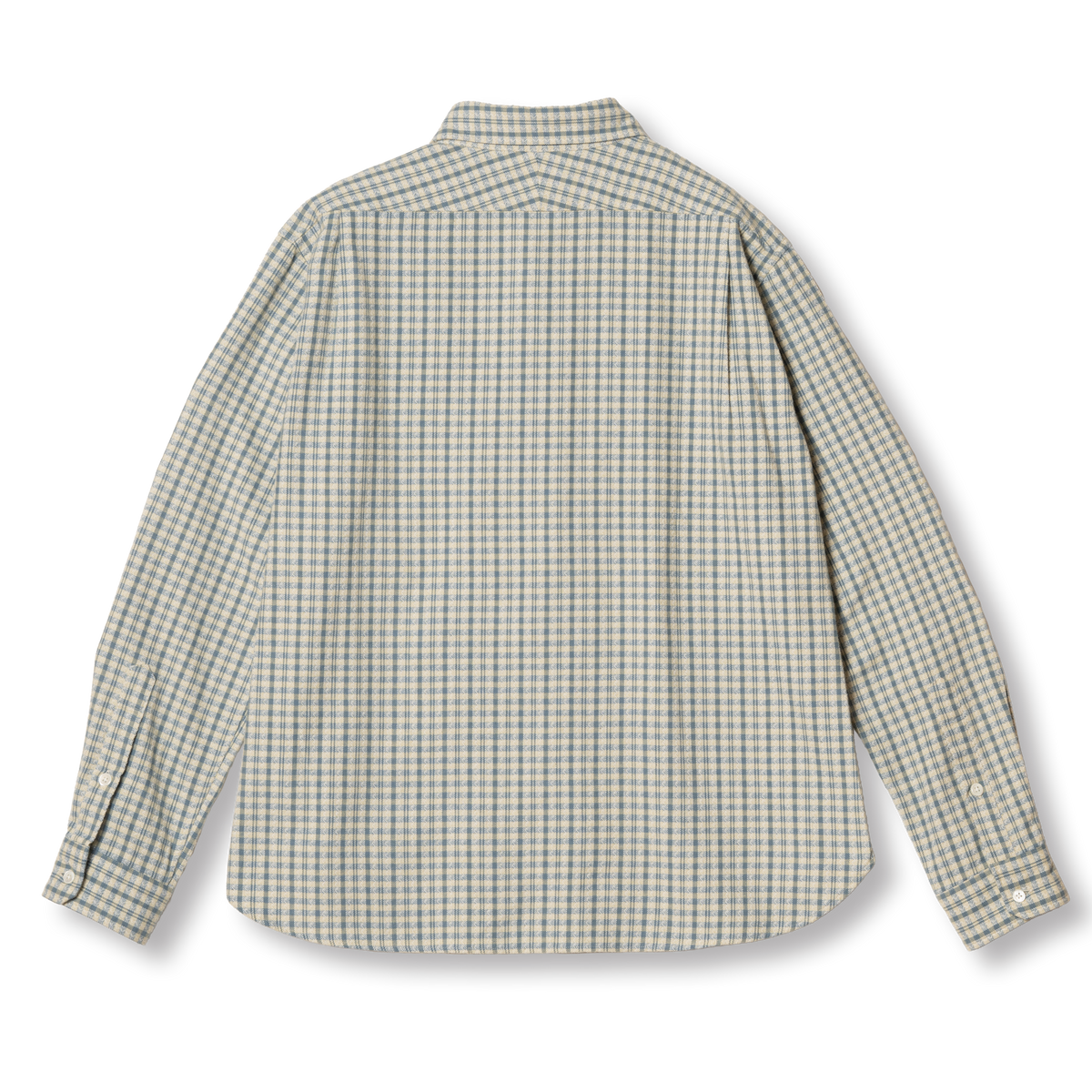 S1030 Check Shirt in Yellow - back view. イエローのチェックシャツ、背面。