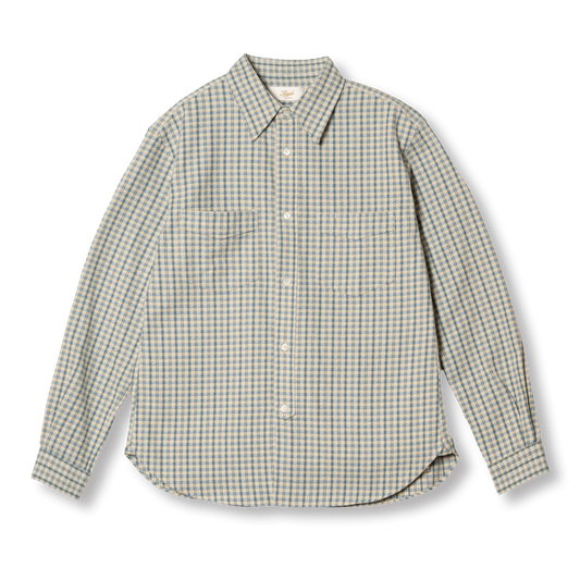 S1030 Check Shirt in Yellow - front view. イエローのチェックシャツ、前面。