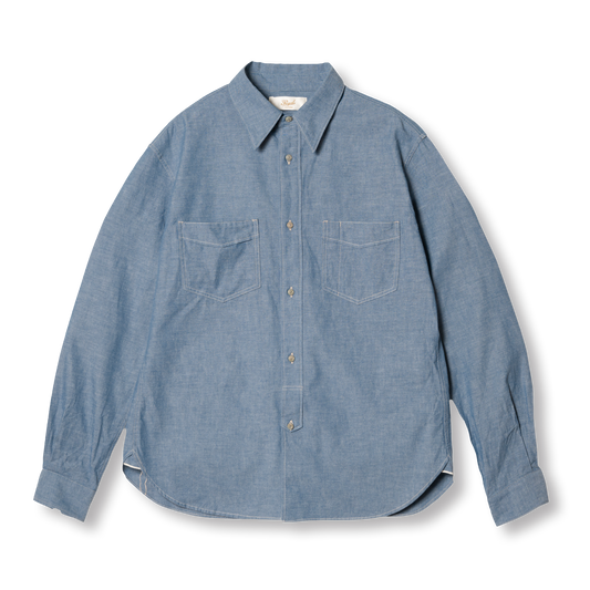 S1033 Archive Button Work Shirt in Indigo, front view.